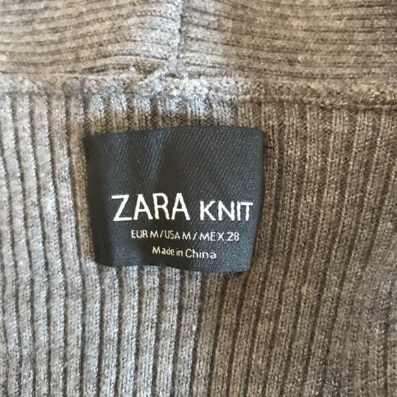 Zara Knit Gray Ribbed Open Front Batwing Cardigan Sweater M - Picture 7 of 10